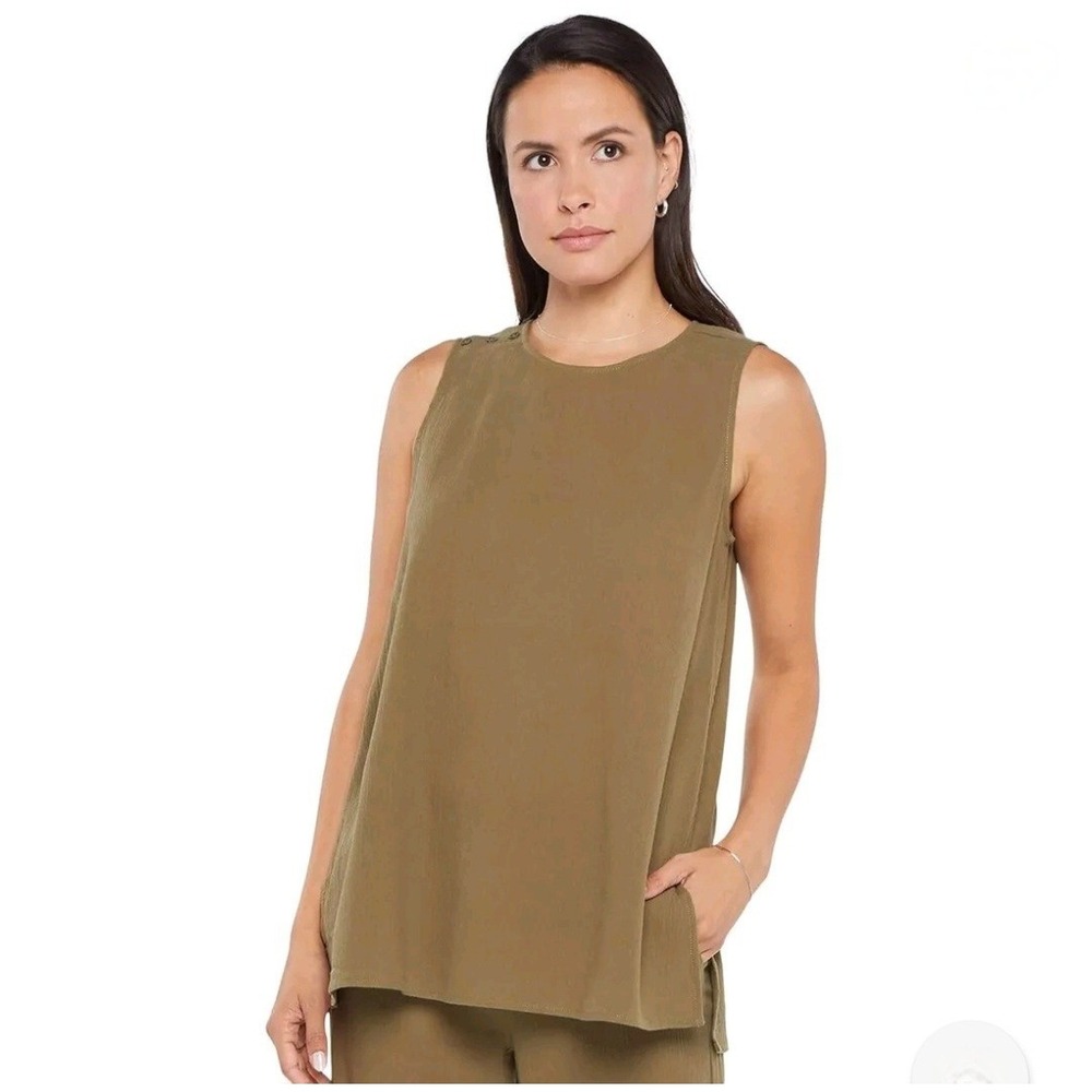 NYDJ Womens Size M Gauze Sleeveless‎ Tunic Moss Green Beach Lagenlook Minimalist